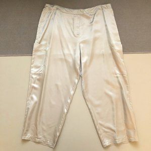 VINTAGE EILEEN FISHER 100% SILK CHARMEUSE SILVER GREY PANTS SIZE 2X NWOT